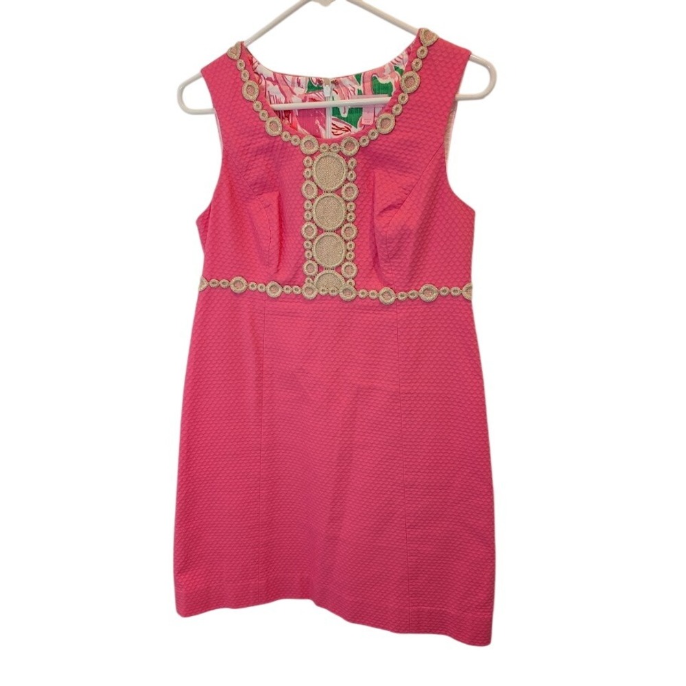 Lilly‎ Pulitzer Sleeveless Dress Pink Textured Circle Trim Size 4
